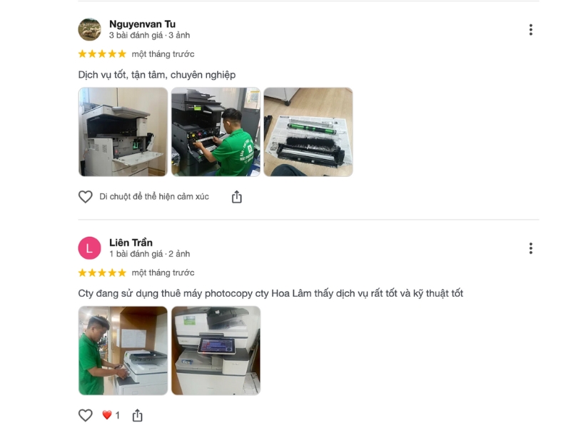 Phản hồi của khách hàng về dịch vụ của Máy Văn Phòng Hoa Lâm