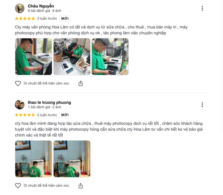 Máy Văn Phòng Hoa Lâm nhận được nhiều phản hồi tích cực từ các khách hàng